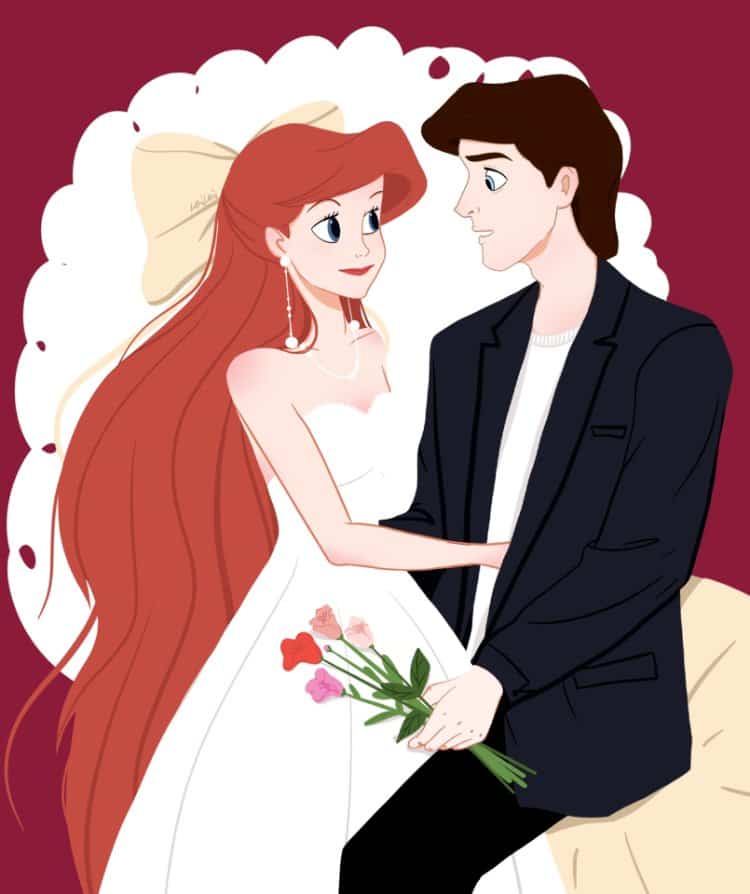 红发美人鱼公主爱丽儿和她的王子亚力克单人和双人卡通情侣头像图_4