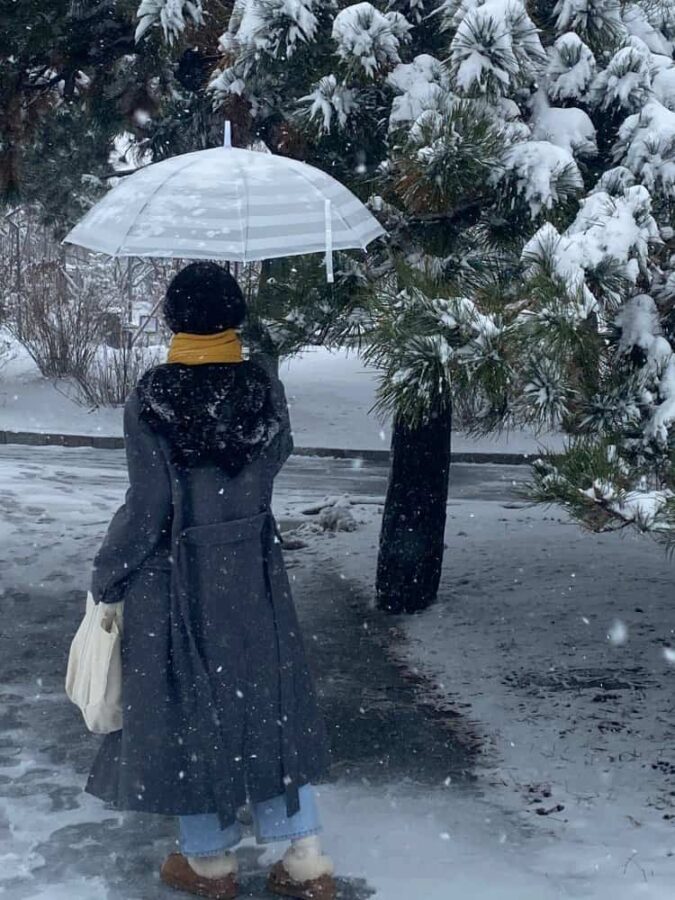 雪地里撑伞的女孩微信头像 适合寒冷冬天的雪景孤独感真人女头_9