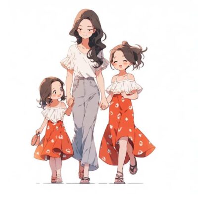 妈妈带两个女儿温馨亲子微信头像 手绘有爱的卡通亲子头像