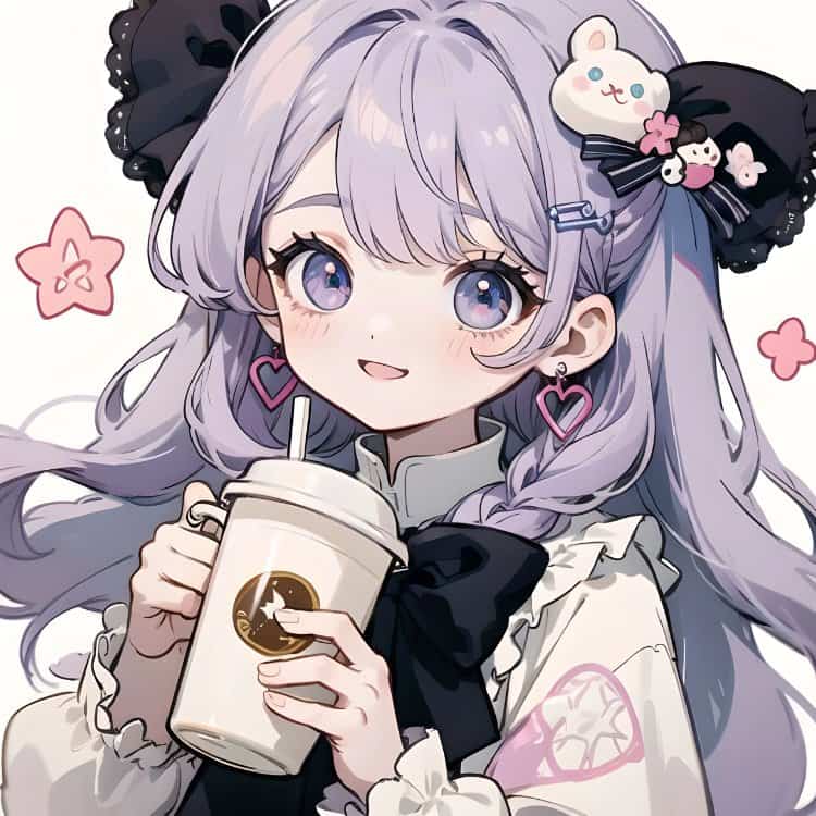 唯美紫色系喝奶茶的女孩微信头像 奶茶控必备动漫女头_4