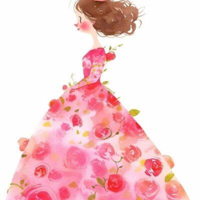 穿花朵礼服的小仙女微信头像 简约插画风卡通唯美女头