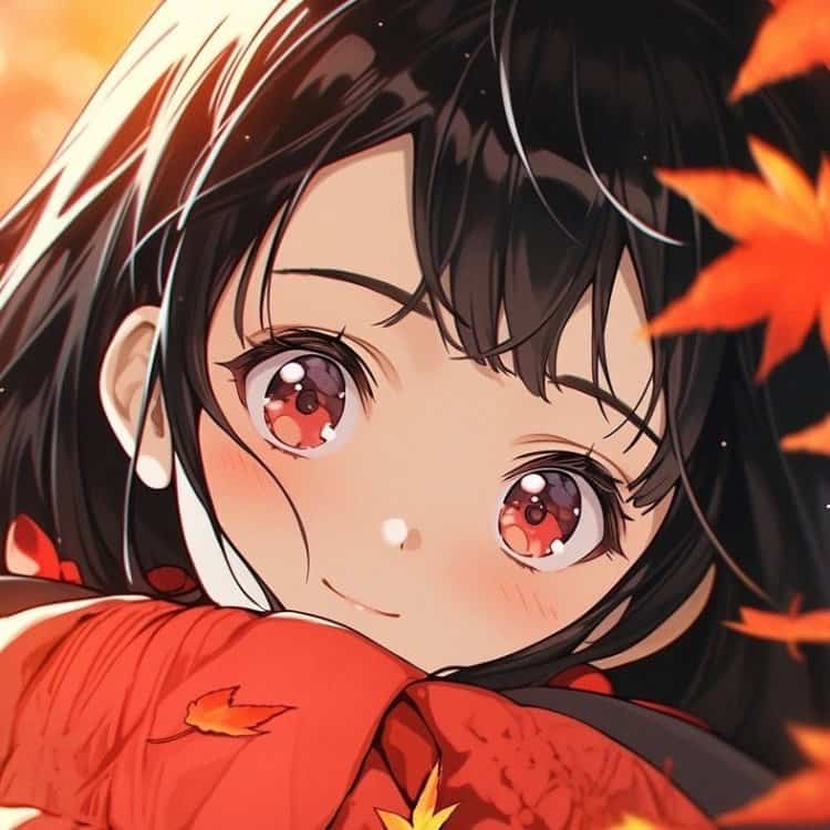 秋日氛围感红色枫叶大眼睛女生头像 AI动漫可爱呆萌女头_10