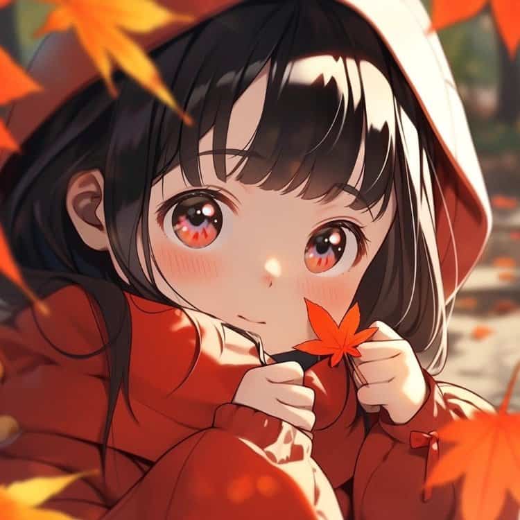 秋日氛围感红色枫叶大眼睛女生头像 AI动漫可爱呆萌女头_12