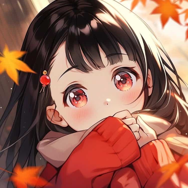 秋日氛围感红色枫叶大眼睛女生头像 AI动漫可爱呆萌女头_13