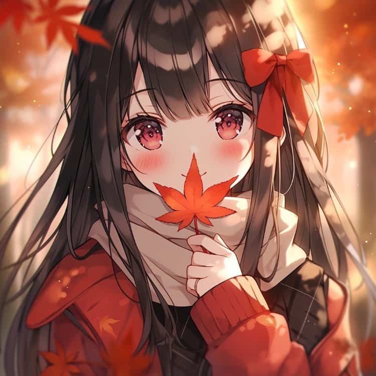 秋日氛围感红色枫叶大眼睛女生头像 AI动漫可爱呆萌女头_14