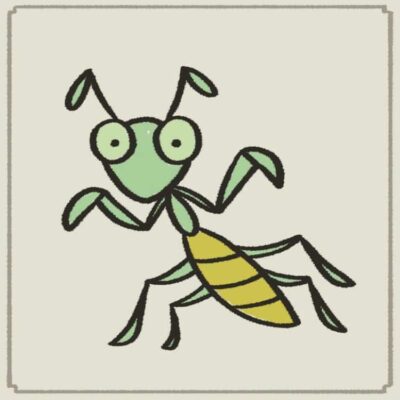 卡通昆虫螳螂简笔画的画法及作品图片