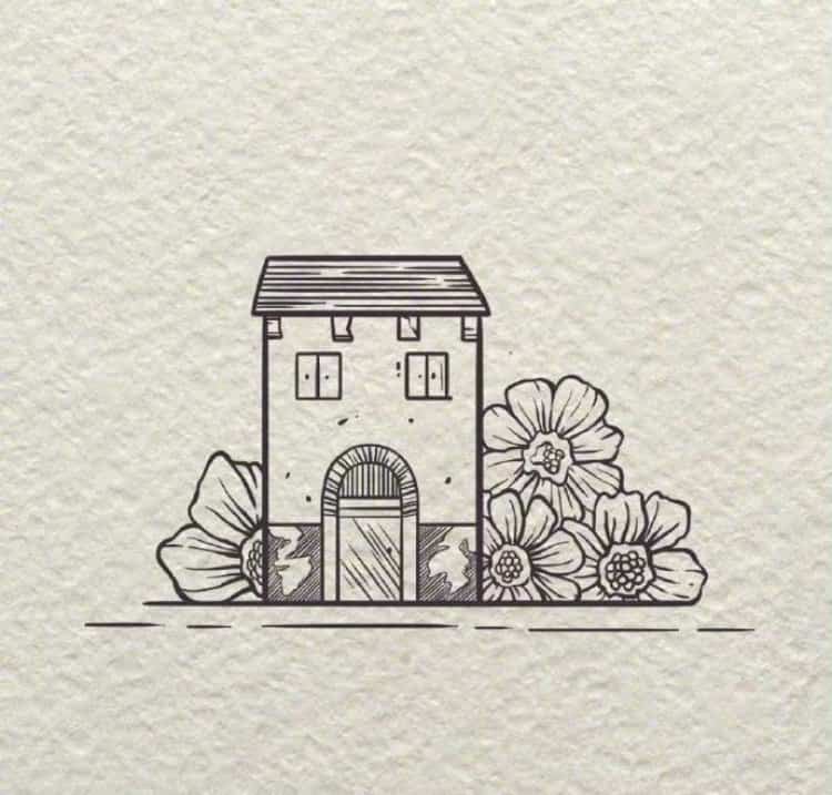 卡通小房子黑白简笔画作品图 动画片里的小房子画法_3
