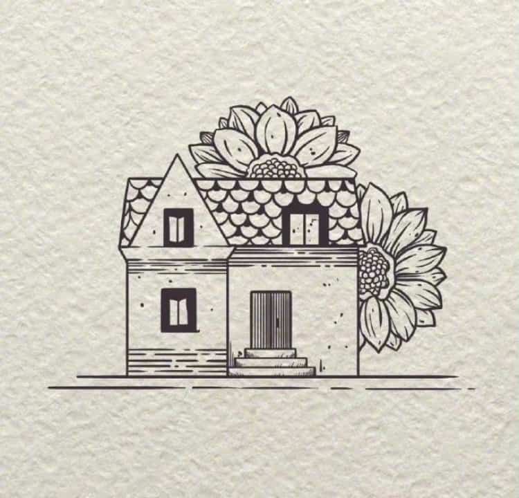 卡通小房子黑白简笔画作品图 动画片里的小房子画法_2