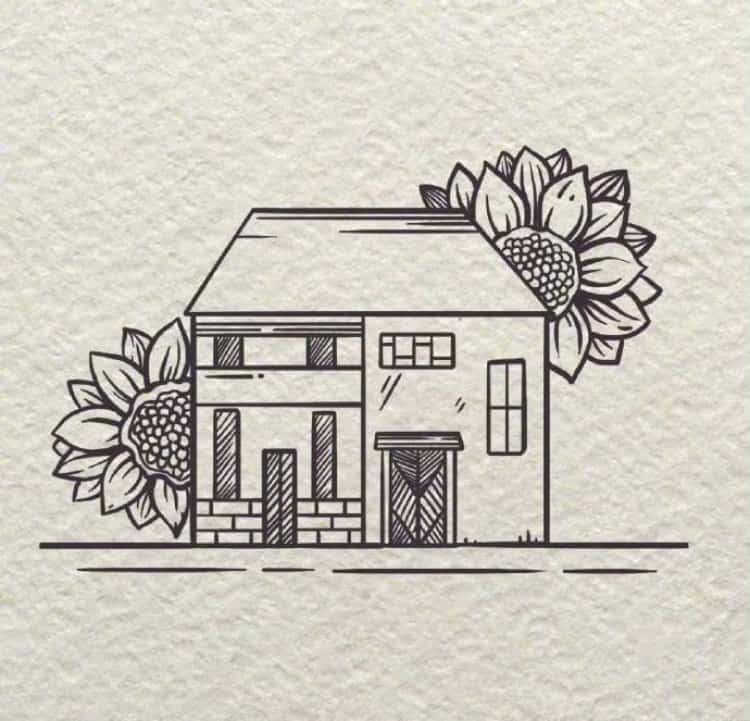 卡通小房子黑白简笔画作品图 动画片里的小房子画法_5