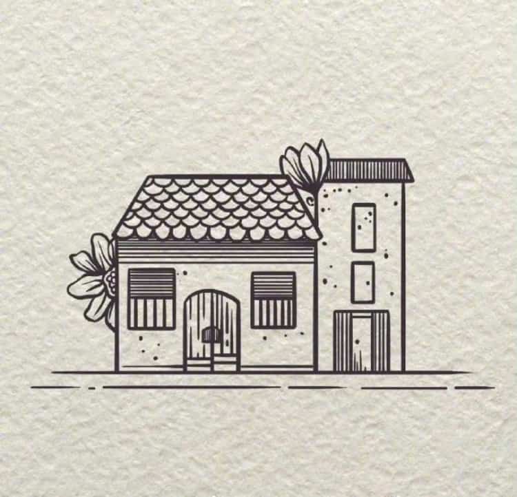 卡通小房子黑白简笔画作品图 动画片里的小房子画法_6