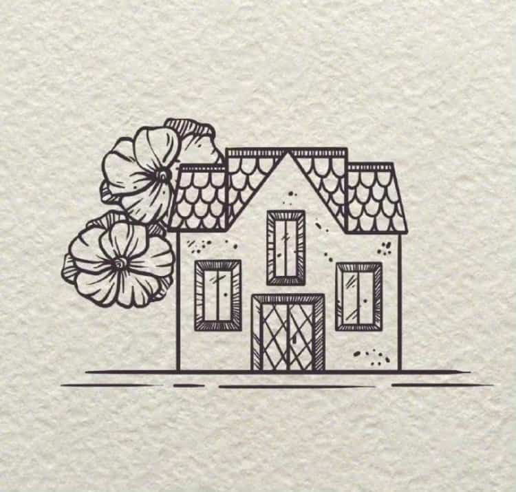 卡通小房子黑白简笔画作品图 动画片里的小房子画法_7