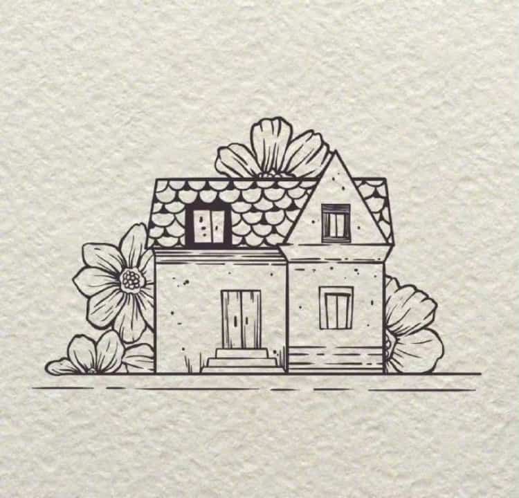 卡通小房子黑白简笔画作品图 动画片里的小房子画法_9