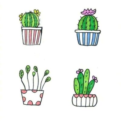 可爱卡通版植物小盆栽简笔画作品图