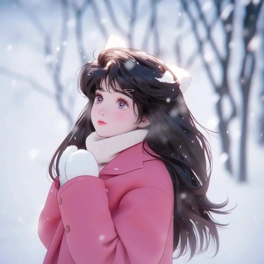 下雪天女生站在雪地里的唯美微信头像 AI雪景氛围感浪漫女头_2