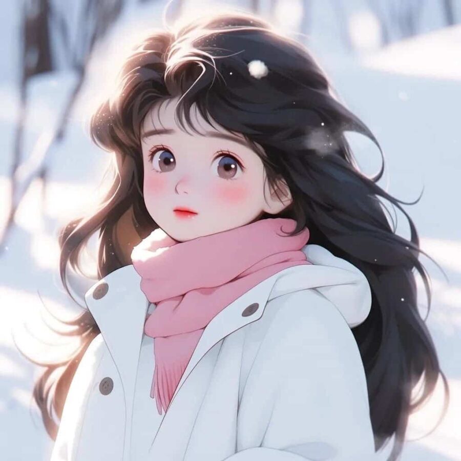 下雪天女生站在雪地里的唯美微信头像 AI雪景氛围感浪漫女头_3