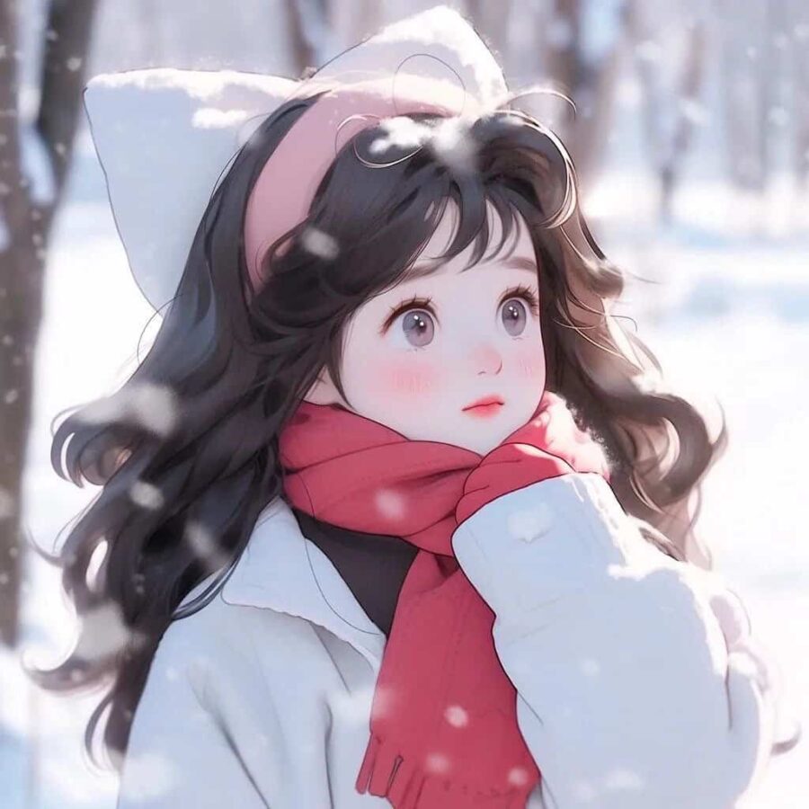 下雪天女生站在雪地里的唯美微信头像 AI雪景氛围感浪漫女头_4