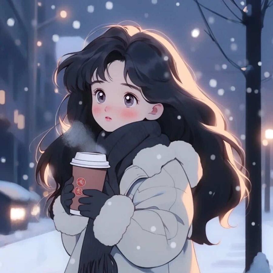下雪天女生站在雪地里的唯美微信头像 AI雪景氛围感浪漫女头_5