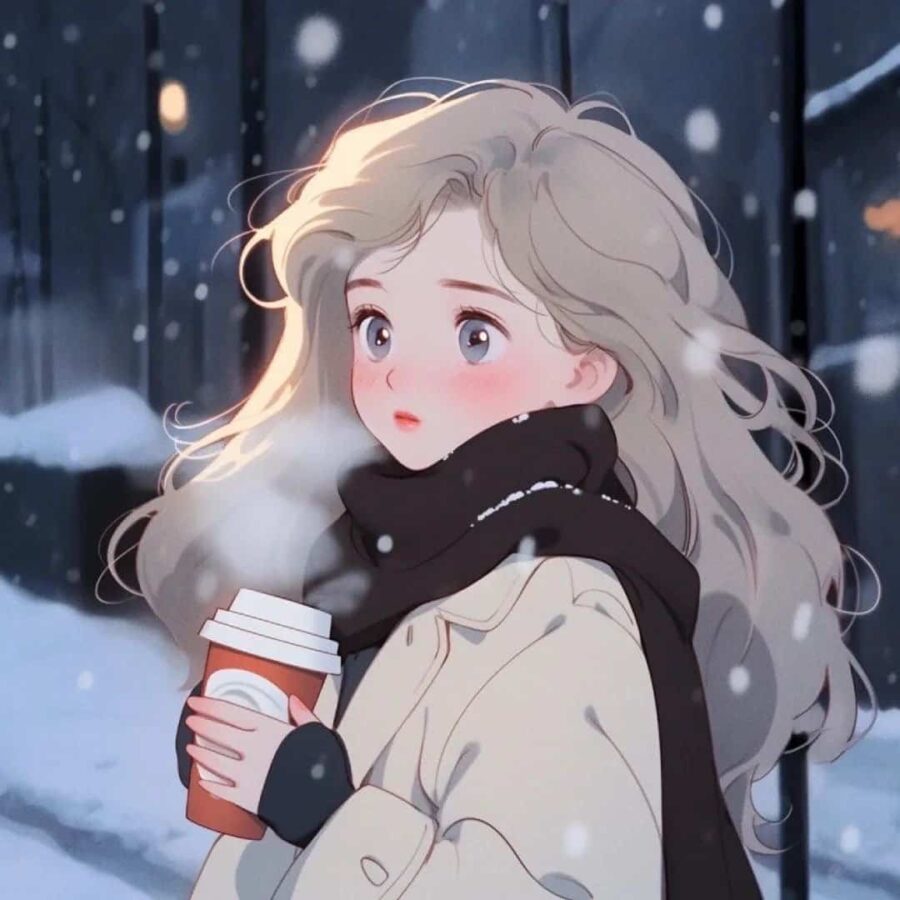 下雪天女生站在雪地里的唯美微信头像 AI雪景氛围感浪漫女头_6