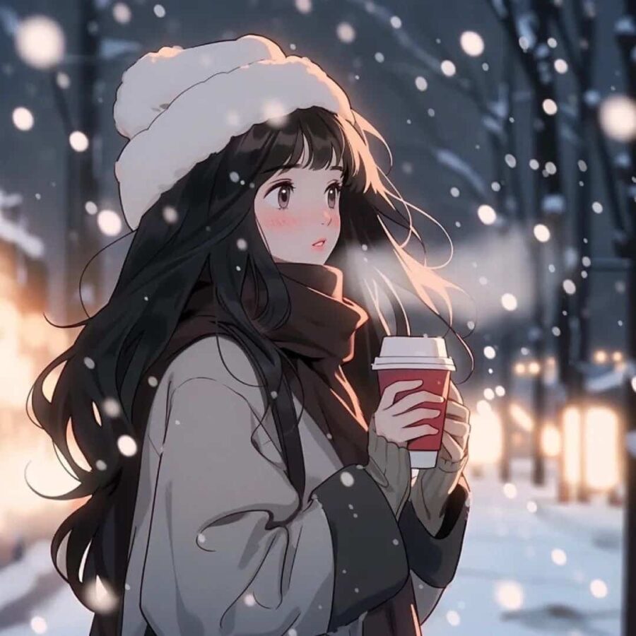 下雪天女生站在雪地里的唯美微信头像 AI雪景氛围感浪漫女头_7