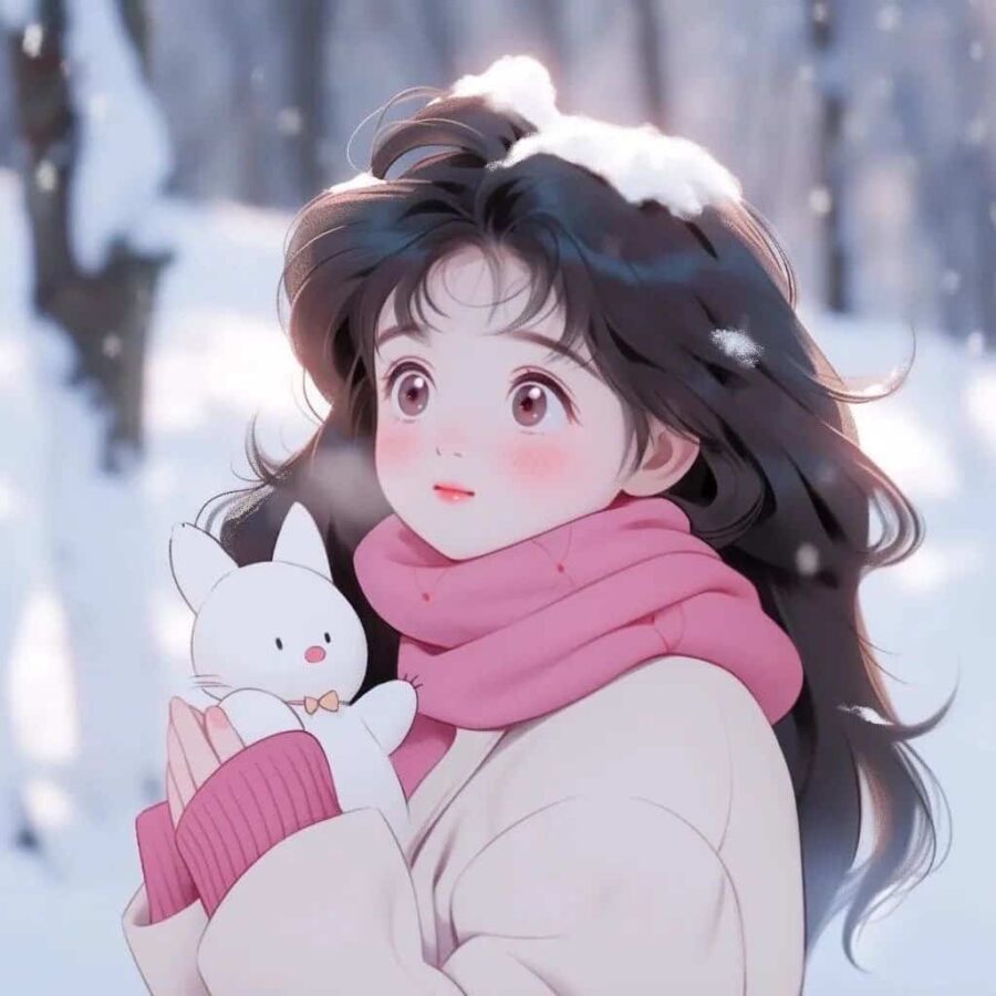 下雪天女生站在雪地里的唯美微信头像 AI雪景氛围感浪漫女头_8