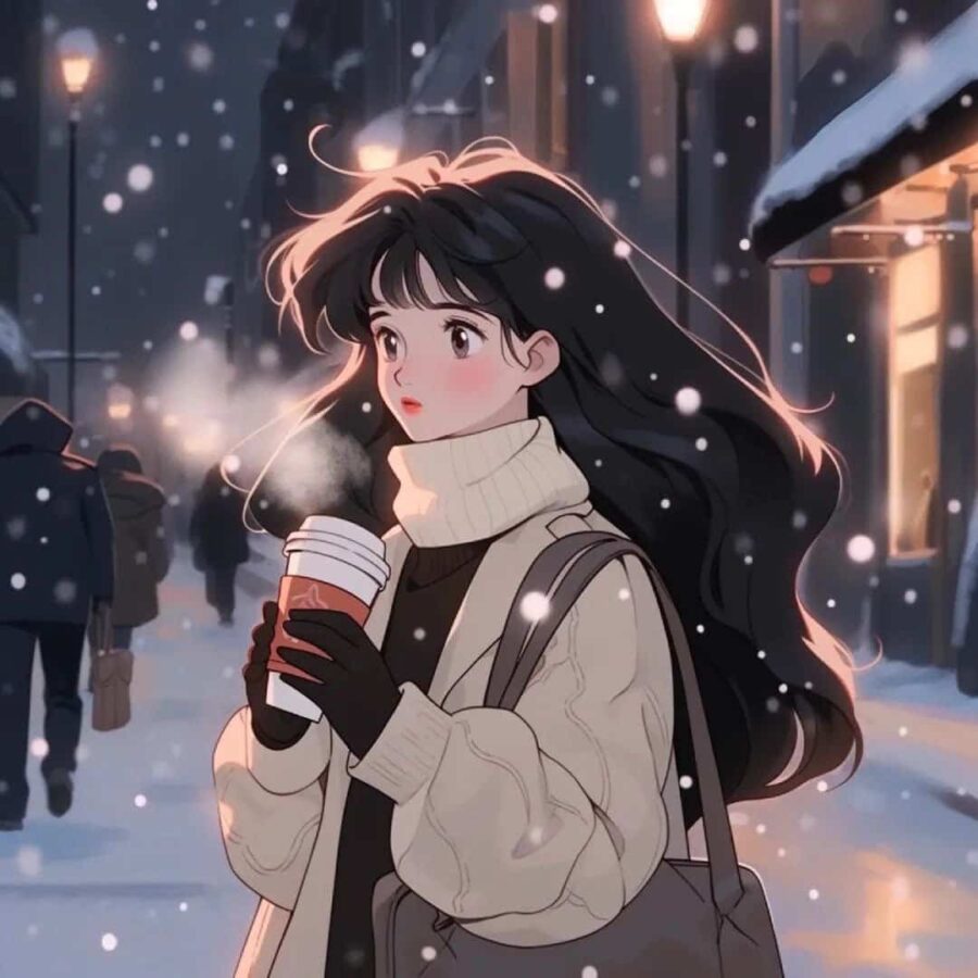 下雪天女生站在雪地里的唯美微信头像 AI雪景氛围感浪漫女头_9