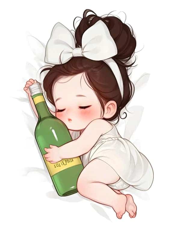 蝴蝶结小女孩抱着酒瓶微醺AI可爱卡通头像_1