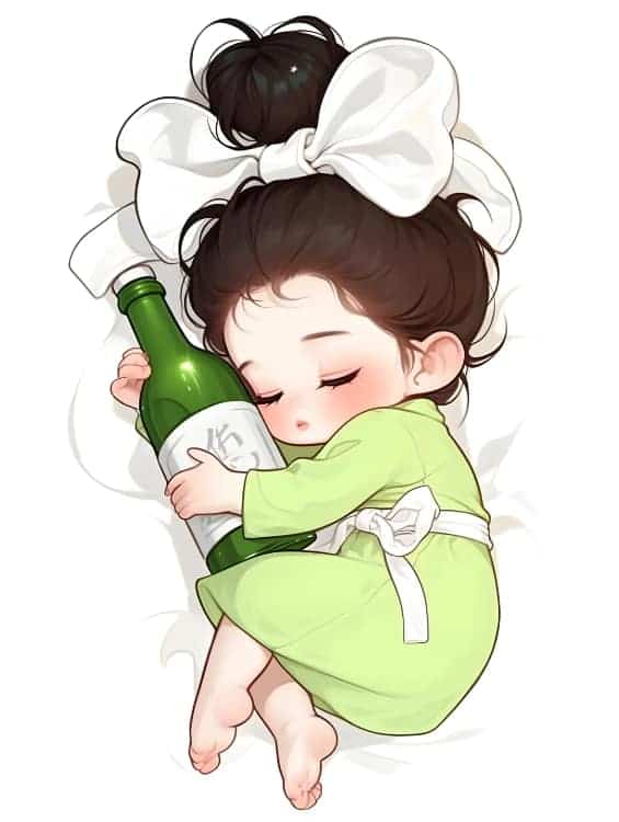 蝴蝶结小女孩抱着酒瓶微醺AI可爱卡通头像_2