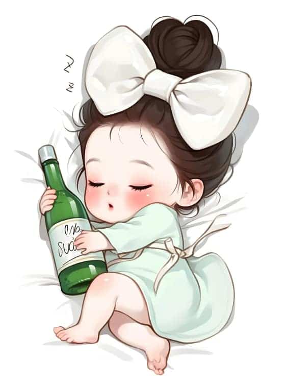蝴蝶结小女孩抱着酒瓶微醺AI可爱卡通头像_3