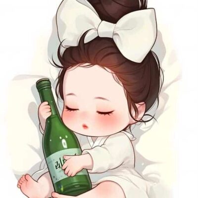 蝴蝶结小女孩抱着酒瓶微醺AI可爱卡通头像