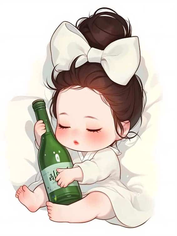 蝴蝶结小女孩抱着酒瓶微醺AI可爱卡通头像_4