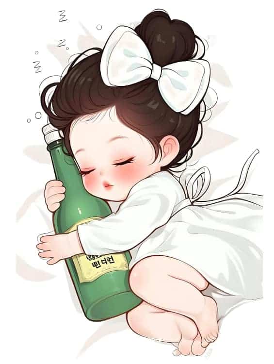 蝴蝶结小女孩抱着酒瓶微醺AI可爱卡通头像_5