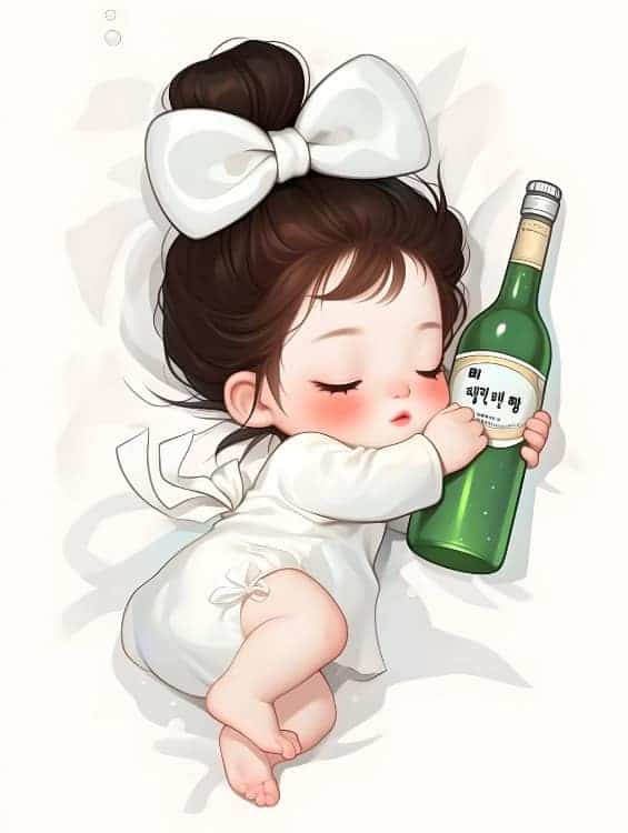 蝴蝶结小女孩抱着酒瓶微醺AI可爱卡通头像_6