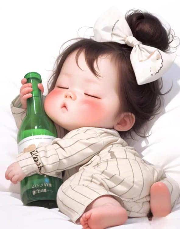 蝴蝶结小女孩抱着酒瓶微醺AI可爱卡通头像_7