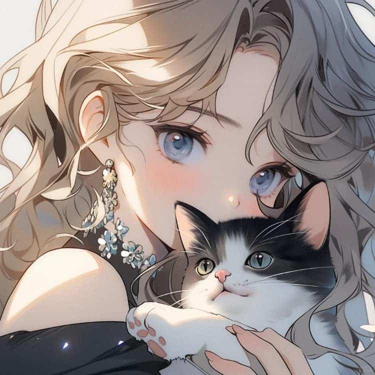 AI二次元温柔又惊艳的女生抱猫动漫头像_23